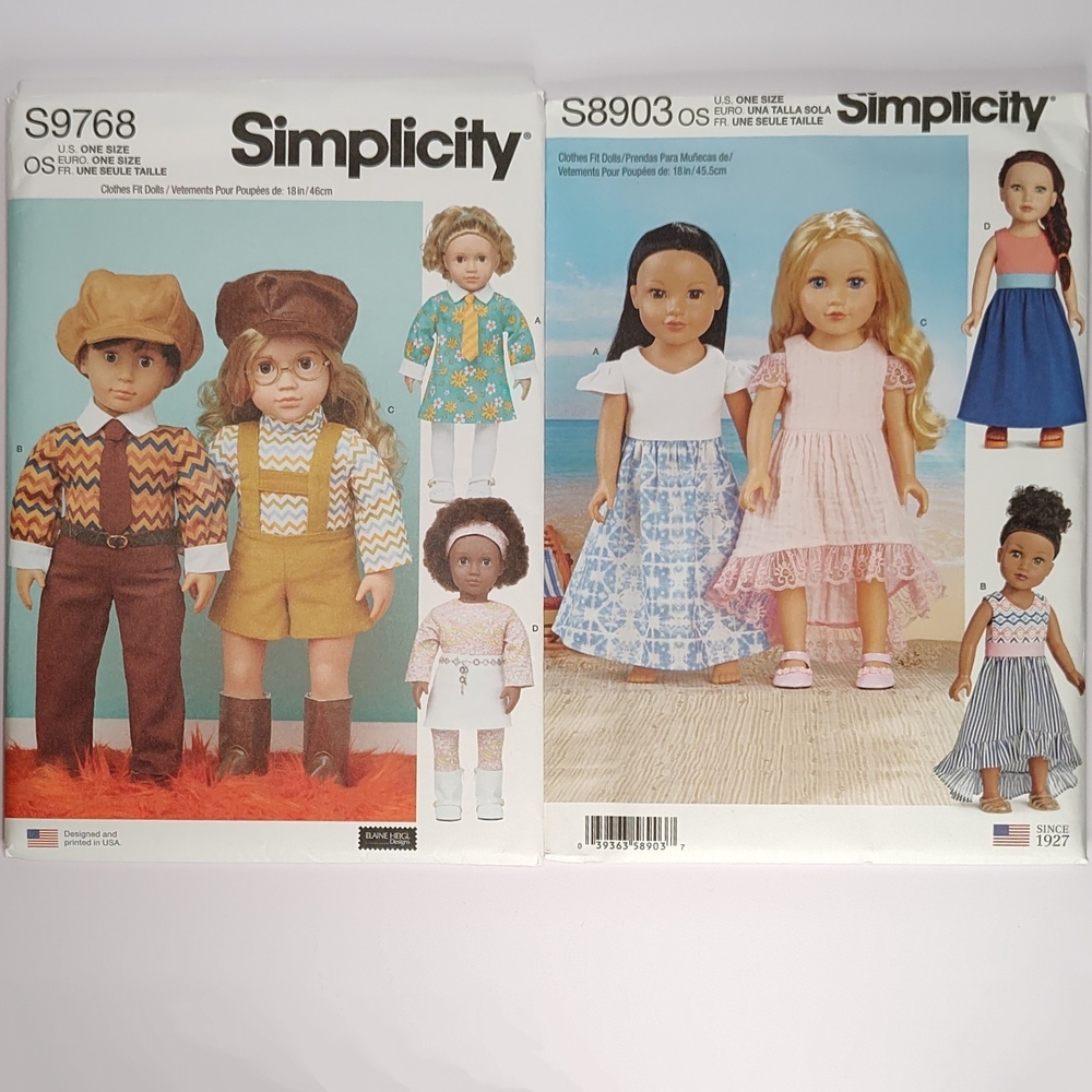 Simplicity S9768 & S8903 18" Doll Costume Sewing Pattern Set